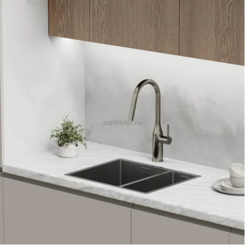 Смеситель для кухни Sancos Grand с вытяжным изливом, цвет вороненая сталь, SC4002GG
