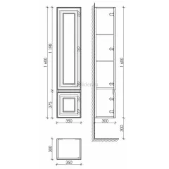 Шкаф-пенал SANCOS Very подвесной правый, Doha Soft 350х300х1600, PVR35RSM