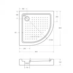 Поддон для душа акриловый 80х80 Cezares TRAY-A-R-80-550-15-W с сифоном