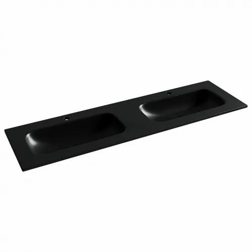 Раковина накладная мебельная CERAMICANOVA Grace прямоугольная, с двумя чашами и отверстиями под смеситель, цвет черный матовый, CN7023MB