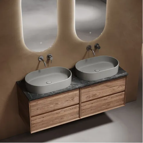Столешница для ванной комнаты SANCOS из керамогранита SANCOS Black Sky 1400х460 без отверстия под смеситель,TT140A1