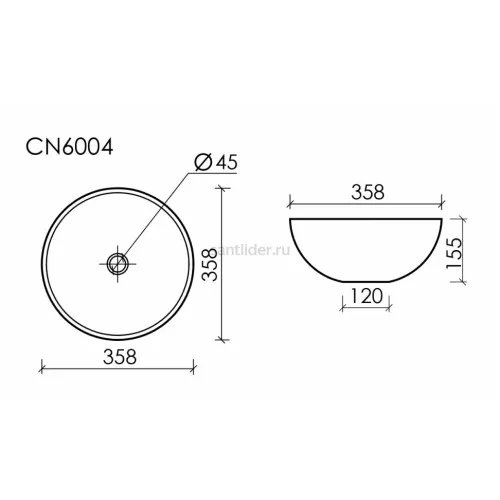 Умывальник CERAMICANOVA Element чаша накладная круглая 358 мм (цвет Чёрный Матовый) CN6004