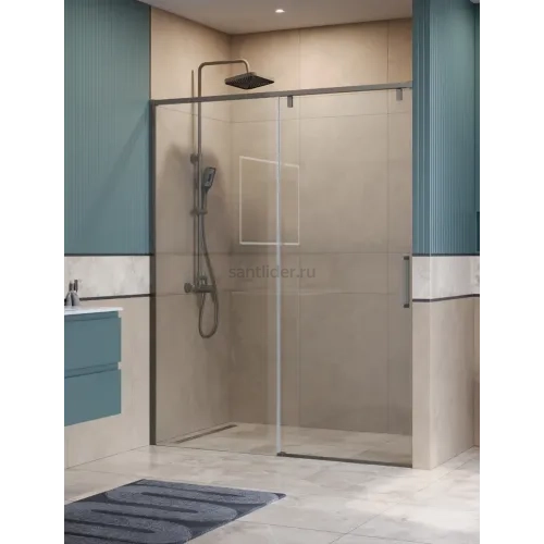 Душевая дверь шириной 150см BelBagno SOFT_CLOSE-1-BF-1-150-C-GM профиль оружейная сталь, стекло прозрачное