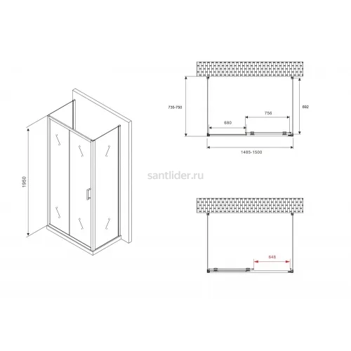 Душевой уголок ABBER Schwarzer Diamant AG30150B-S75B-S75B