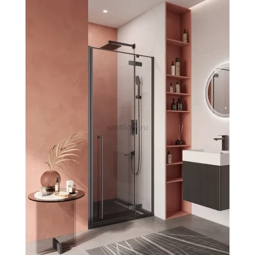 Душевая дверь Cezares LINER-B-12-90-C-NERO-R, 90х195, правосторонняя, профиль черный матовый, стекло прозрачное