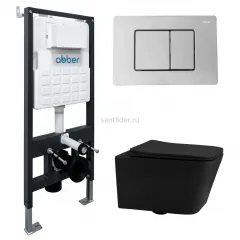 Комплект подвесной унитаз ABBER Rechteck AC1201MB черный матовый с инсталляцией AC0105 и кнопкой AC0120 хром