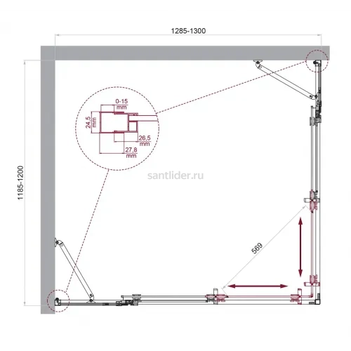 Душевой уголок LUCE-AH-22-130/120-C-Cr