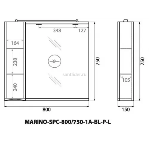 Зеркальный шкаф левосторонний BelBagno MARINO-SPC-800/750-1A-BL-P-L