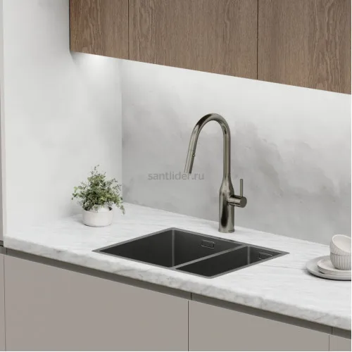 Смеситель для кухни Sancos Grand с вытяжным изливом, цвет вороненая сталь, SC4002GG