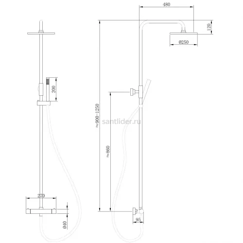 Душевая стойка ABBER Wasser Kreis AF8160G с термостатом без излива, золото матовое