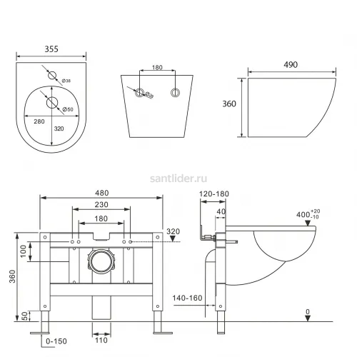 Комплект ABBER унитаз AC1100MB черный матовый с инсталляцией AC0105 и кнопкой AC0120MB, биде AC1150MB с инсталляцией AC0101P