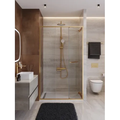 Душевая дверь Cezares LUX-B-FS-11-120-C-BORO, 120х195, профиль брашированное золото, стекло прозрачное
