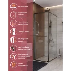 Душевой уголок Cezares LUX-AH-FS-1-70/100-C-GM, 70х100х195, профиль оружейная сталь, стекло прозрачное