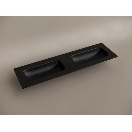 Раковина накладная мебельная CERAMICANOVA Grace прямоугольная, с двумя чашами без отверстий под смеситель, цвет черный матовый, CN7023MBwx