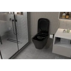 Комплект подвесной унитаз ABBER Rechteck AC1201MB черный матовый с инсталляцией AC0105 и кнопкой AC0120MMG золото матовое