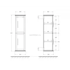 Пенал подвесной с двумя распашными дверцами, реверсивный Cezares TIFFANY 55247 Grigio Nuvola