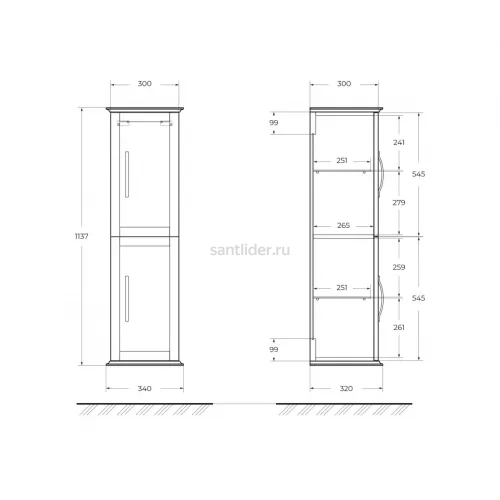 Пенал подвесной с двумя распашными дверцами, реверсивный Cezares TIFFANY 55247 Grigio Nuvola