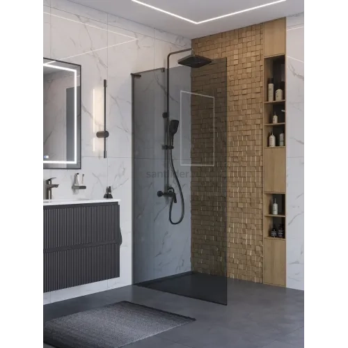 Душевая перегородка BelBagno UNO-L-1-TB-110-GR-GM профиль оружейная сталь, стекло серое