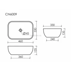 Умывальник CERAMICANOVA Element чаша накладная прямоугольная (цвет Чёрный Матовый) CN6009MB