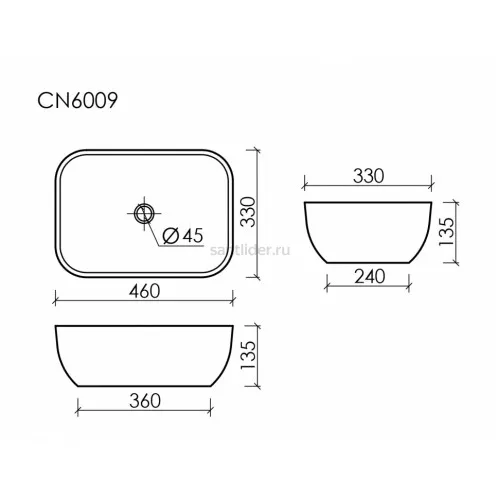 Умывальник CERAMICANOVA Element чаша накладная прямоугольная (цвет Чёрный Матовый) CN6009MB