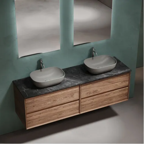 Столешница для ванной комнаты SANCOS из керамогранита SANCOS Black Sky 1600х460 c отверстием под смеситель,TT160A1X