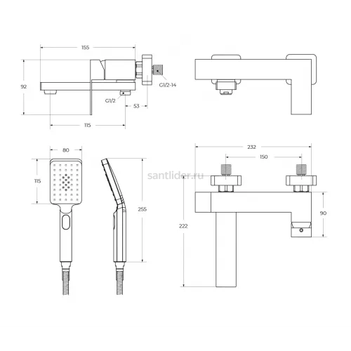 Смеситель CEZARES SLIDER-VD-01 для ванны и душа с поворотным изливом, с ручным душем, шлангом и держателем