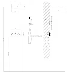 Душевая система ABBER Wasser Kreis AF8151B скрытого монтажа без излива, термостат, черная матовая