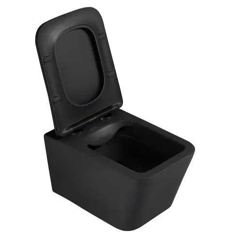 Комплект подвесной унитаз ABBER Rechteck AC1201MB черный матовый с инсталляцией AC0105 и кнопкой AC0121MMG золото матовое