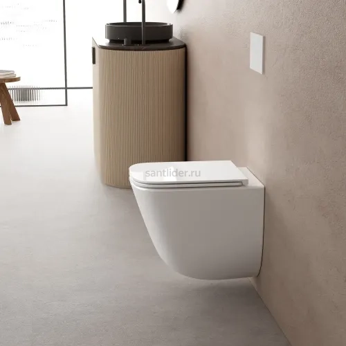 Комплект подвесной унитаз ABBER Rechteck AC1220TC белый, с закрытым дном с инсталляцией AC0105 и кнопкой AC0121NG никель