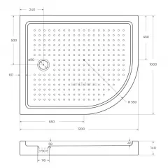 Поддон для душа акриловый 120х100 левосторонний Cezares TRAY-A-RH-120/100-550-15-W-L с сифоном