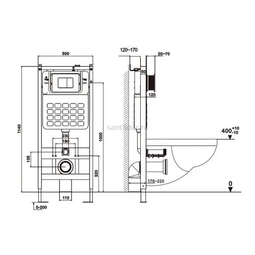 Комплект подвесной унитаз ABBER Bequem AC1100T белый с инсталляцией AC0105 и кнопкой AC0121MCH матовый хром