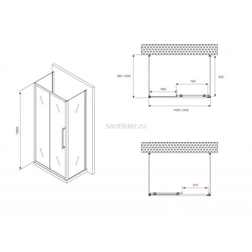 Душевой уголок ABBER Schwarzer Diamant AG30150BH-S100B-S100B