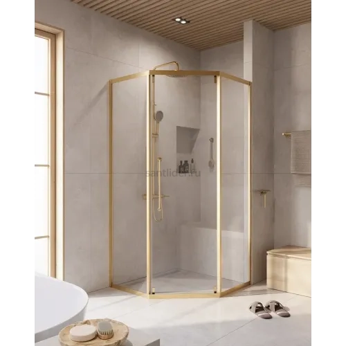 Душевой уголок Cezares RELAX-304-P-1-100-C-BORO, 100х100х200, профиль брашированное золото, прозрачное стекло