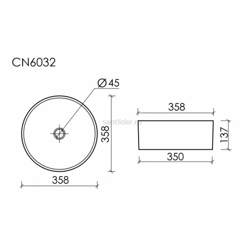 Умывальник CERAMICANOVA Element чаша накладная круглая 358 мм (цвет Чёрный Матовый) CN6032MB