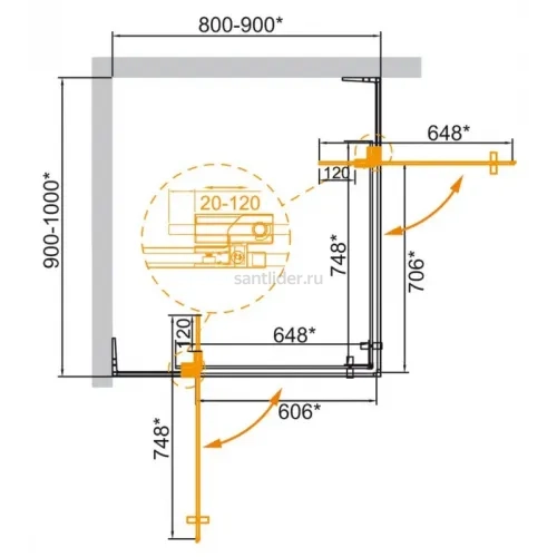 Душевой уголок CEZARES SLIDER-AH-2-80/90-90/100-C-BORO