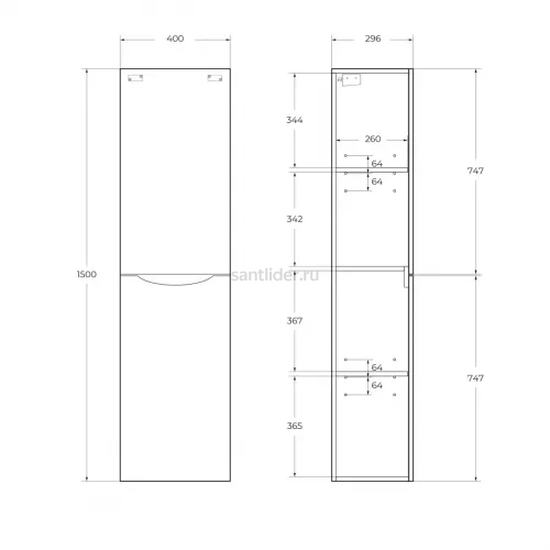 Пенал подвесной BelBagno FLY-MARINO-1500-2A-SC-RW-P-R правосторонний, Rovere Moro