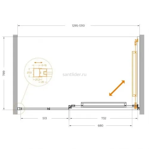 Душевая дверь Cezares LUX-B-FS-11-130-C-GM, 130х195, профиль оружейная сталь, стекло прозрачное